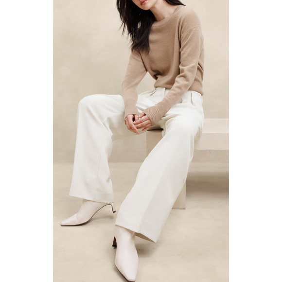 Banana Republic Relaxed Trouser Pleated Wide Leg Pockets Cream Women's Size 10 - Picture 14 of 14